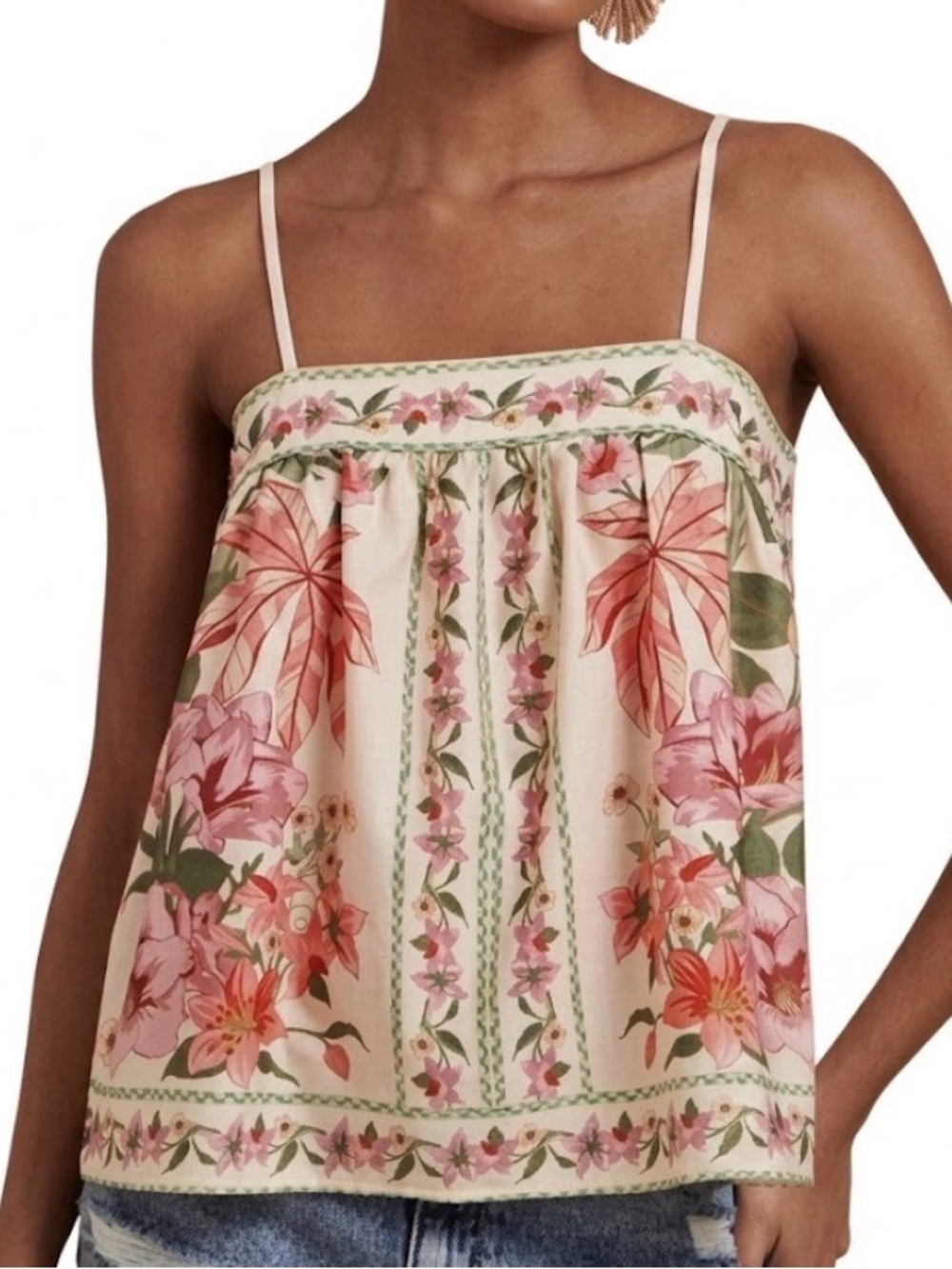 Sleeveless Printed Tank Top in Mint & Red
